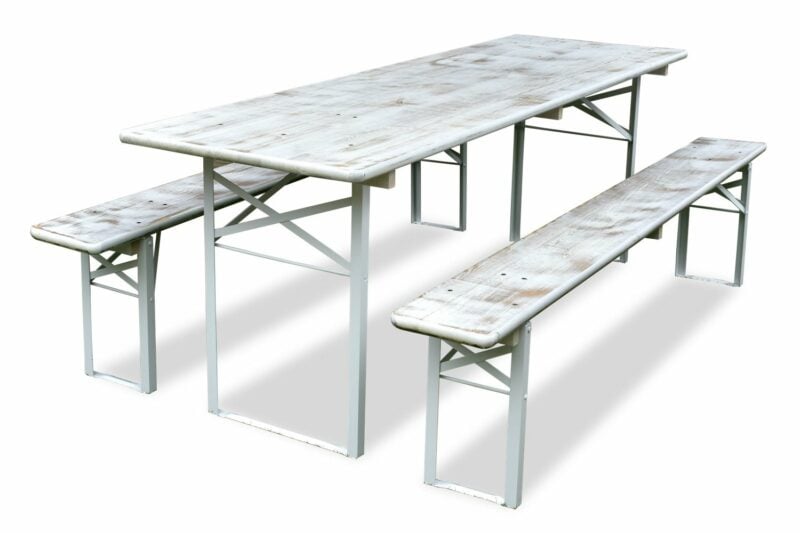 Biertafel en banken 220 x 70 Premium - White wash | Wit onderstel