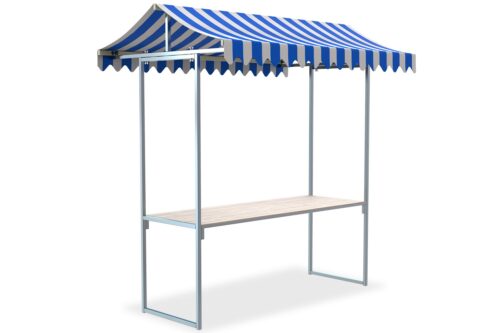 Marktkraam Professional | 2 meter | Gegalvaniseerd frame – Met kartelrand - blauw/wit, Zonder rok