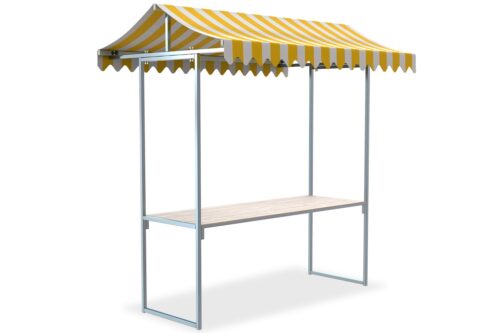 Marktkraam Professional | 2 meter | Gegalvaniseerd frame – Met kartelrand - Geel/wit, Zonder rok